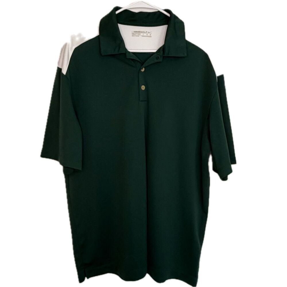 Nike Golf Men's Large Green & White Dri-Fit Polo Collared Short Sleeved Shirt